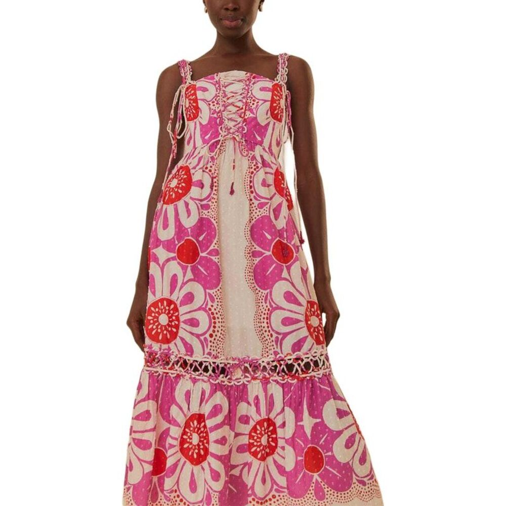Farm Rio Womens Maia Off-White Sleeveless Midi Dress